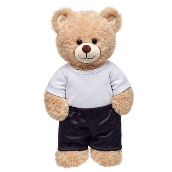These bear-sized Black Athletic Shorts have a white stripe down the side. They are perfect for a sporty furry friend!