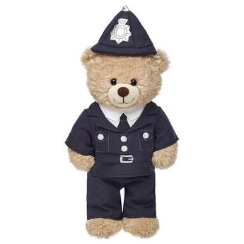 Turn your furry friend into a bobbie with this teddy bear sized Police Officer Uniform. It includes a black jacket with buttons and belt, black pants and matching black police hat.