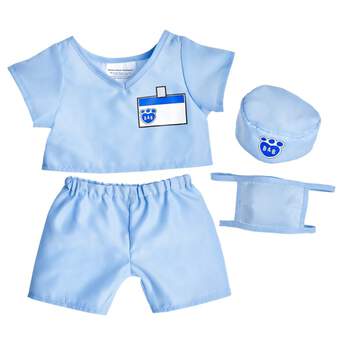 Your furry friend will be a real life saver in this Blue Scrubs Outfit. The short sleeve scrub top has a place to write your furry friend&#39;s name. It also includes coordinating pants, a cap and a mask. It&#39;s perfect for the doctor, nurse or patient in your life.