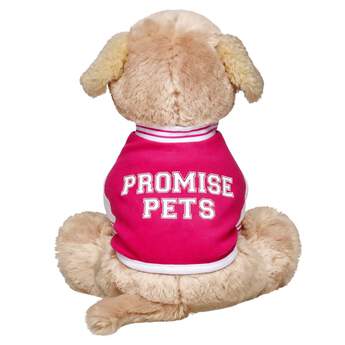 Those active Promise Pets&trade; will look stylish and sporty in this cute varsity jacket. The pink jacket has white sleeves and collar with pink stripes and PROMISE PETS varsity lettering on the back.