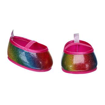 Your furry friend will be walking on air with this fun pair of super sparkly rainbow flats! With a hot pink trim and strap, these rainbow coloured shoes have lots of glitter for a little extra flair! This cute pair of flats goes great with any outfit.