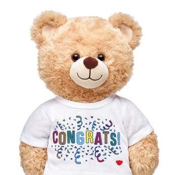 Congratulations are in order! There&#39;s no cuter way to say &quot;Congrats!&quot; than with this furry friend-sized T-shirt. This white and red ringer tee has a red bear emblem on the bottom left and a festive &quot;Congrats!&quot; graphic with confetti in the middle. Dress a special furry friend in this fun T-shirt to make a one-of-a-kind gift!