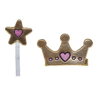 Here&#39;s a royally cute accessory set for your Kabu friend! The crown and star-shaped wand are both a shiny gold color with pink hearts. It&#39;s a fun way to give your furry friend an enchanting look! Shop online or in store at Build-A-Bear Workshop!